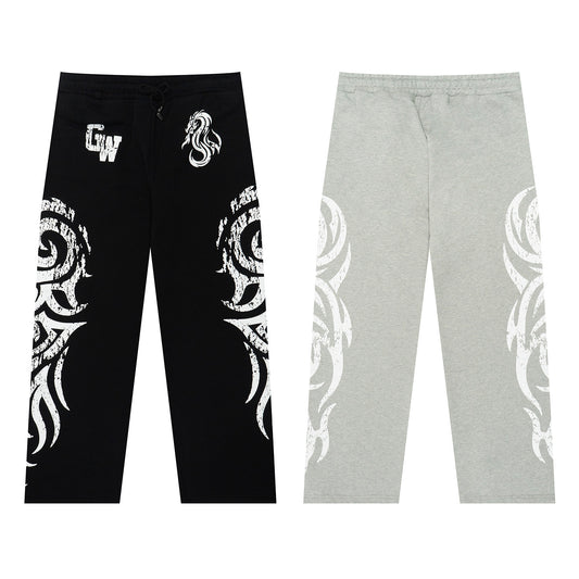 GRAF&WU Dragon Horse Graphic Retro Distressed Print Sweatpants