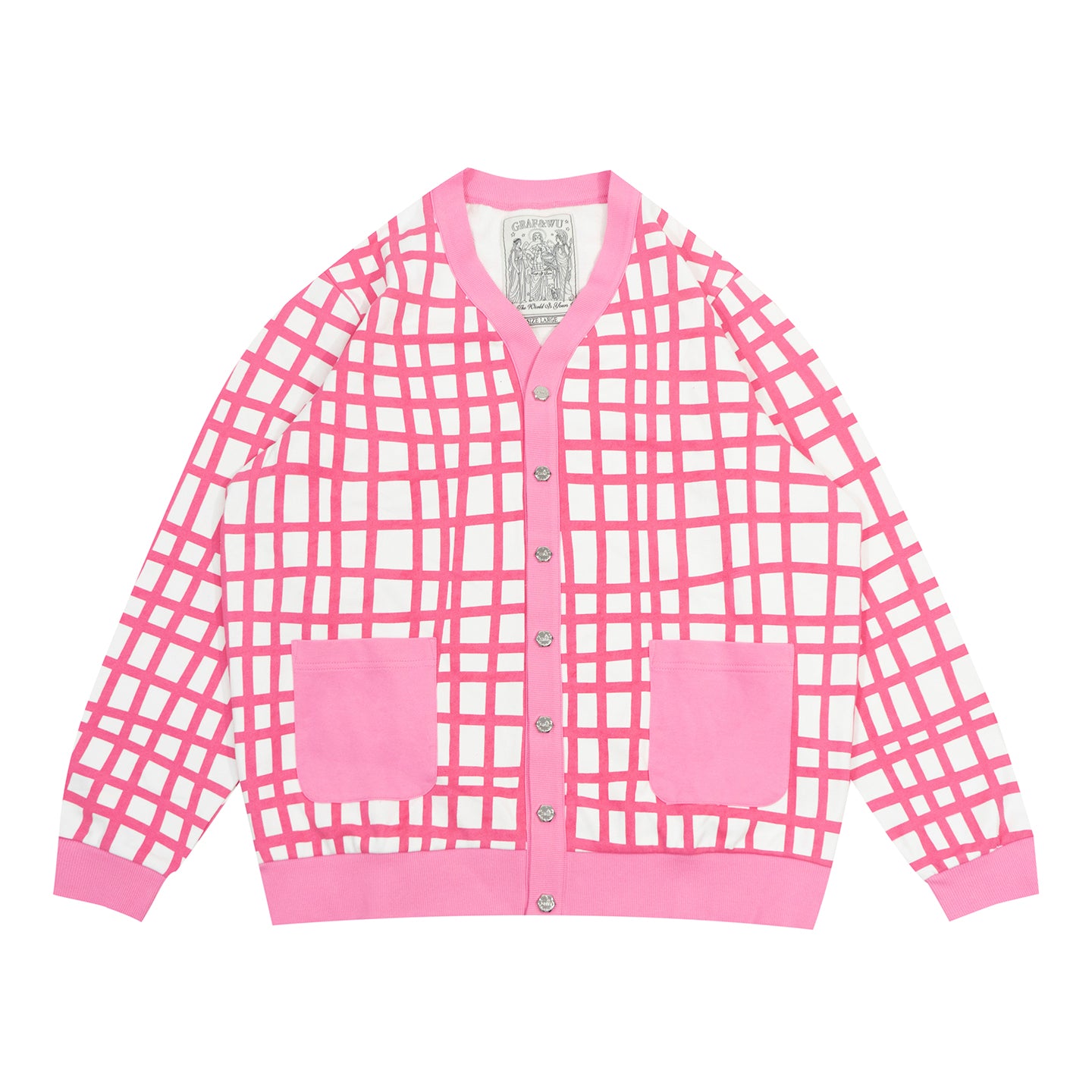 GRAF&WU Pink Irregular plaid Terry Cloth Cardigans