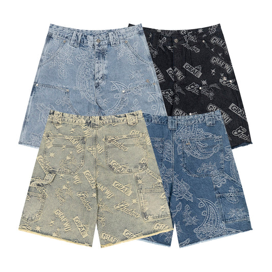 GRAFWU Jacquard Denim Embroidery Shorts