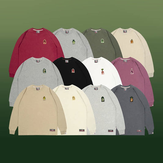 GRAF&WU Vegetable Cute Ghost Character Embroidered Long Sleeve Shirt