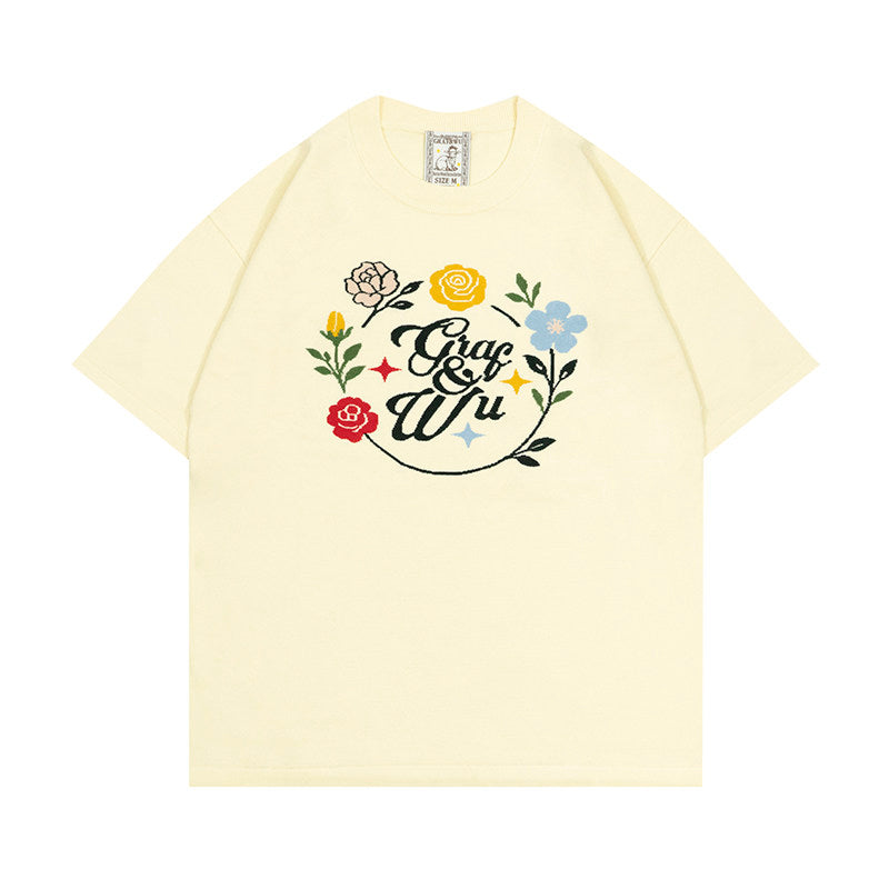 GRAF&WU Floral Wreath Art Pattern Luxury Knit Streetwear Tee