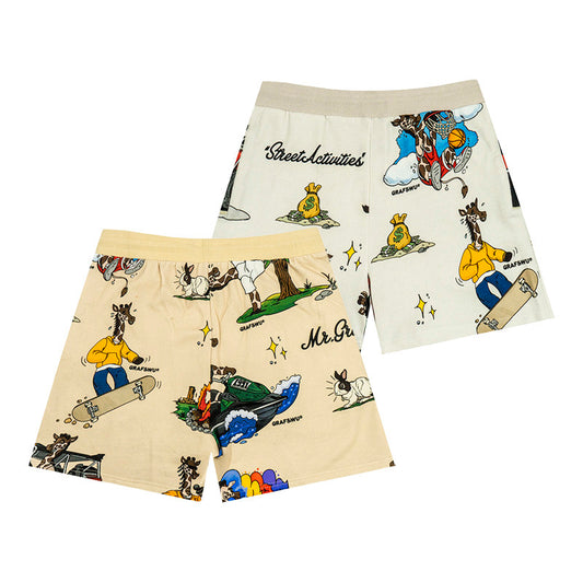 GRAF&WU Giraffe Cartoon Graphic Shorts Casual Streetwear