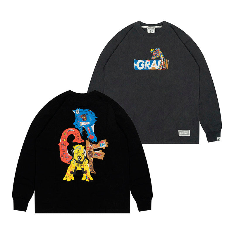 GRAF&WU Basquiat Graphic Print Loose Long Sleeve Shirt