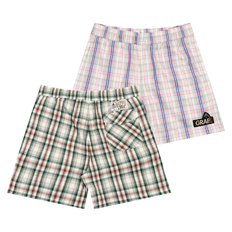 GRAF&WU Classic Deer Embroidery Futuristic Plaid Design Casual Shorts