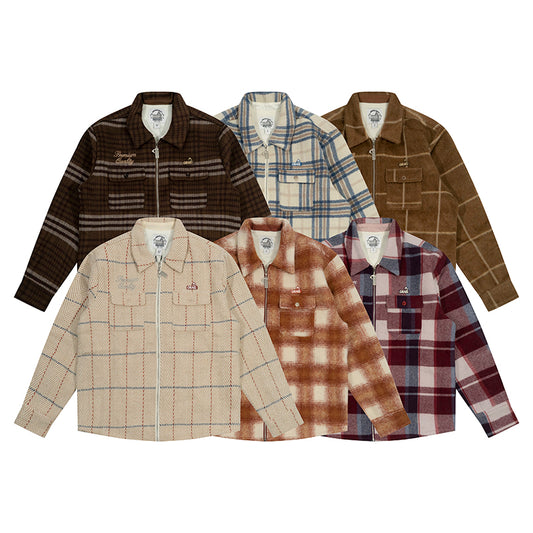 GRAF&WU Metal Deer Logo Woolen Checked Shirt Jacket