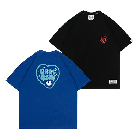 GRAFWU Pocket Heart Ghost Embroidery T-shirts