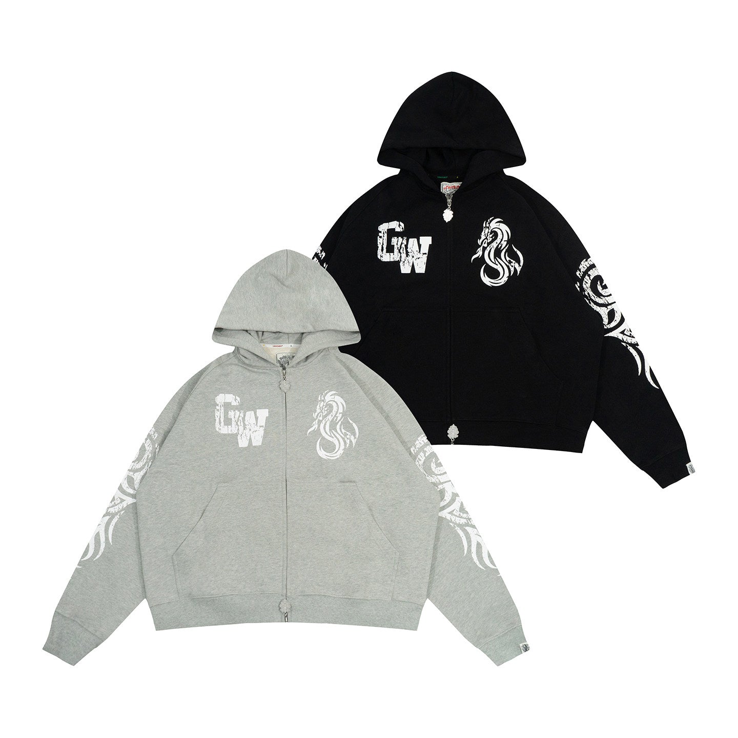 GRAF&WU Dragon Horse Print Retro Letter Graphic Hoodie