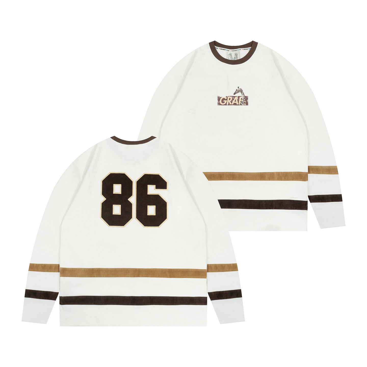 GRAF&WU Retro Corduroy Stitching 86 Giraffe Long Sleeve Sports Jersey
