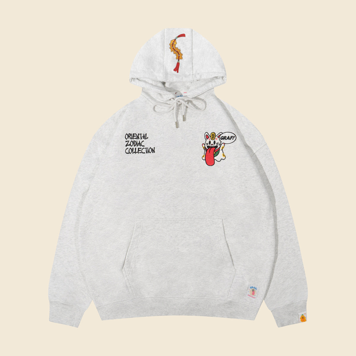 GRAF&WU Chinese Zodiac Cute Ghost Themed Embroidered Oversized Fleece Hoodie