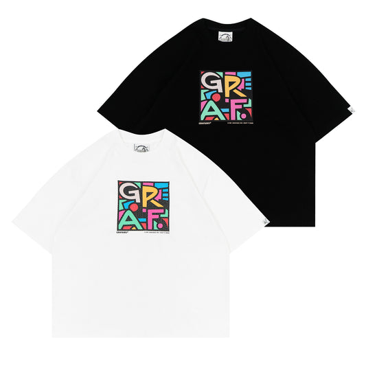 GRAF&WU Vintage Distressed Cracked Abstract Letter Art Print T-shirt