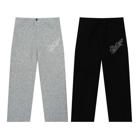 GRAF&WU Letter Embroidered Thick Warm Knitted Mohair Casual Trousers