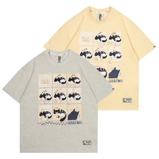 GRAF&WU Giraffe Fable Cow Cat and Bell Streetwear Thin Cool Feeling fabric T-Shirt