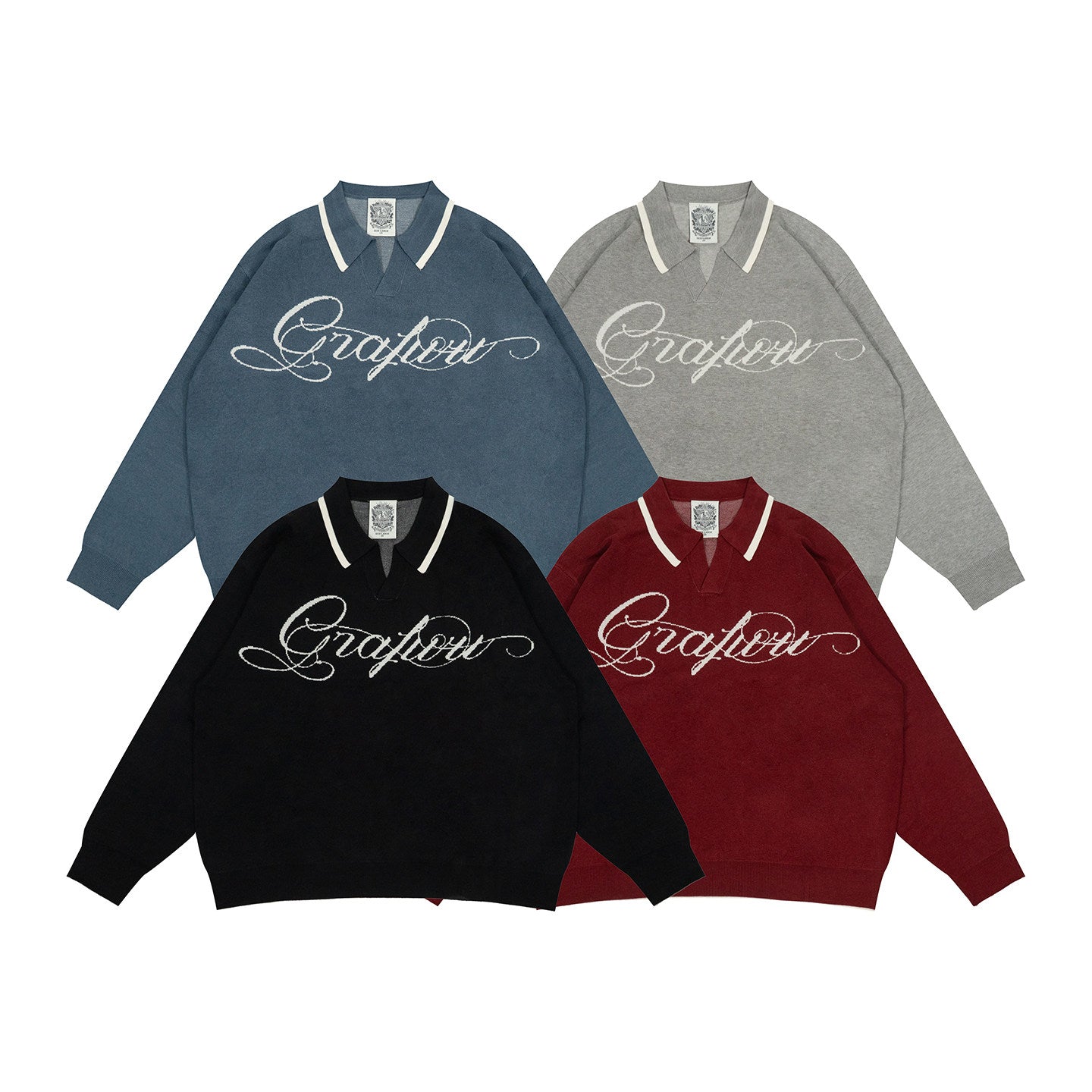 GRAF&WU Brand Letter Design Polo Collar Cozy Sweater