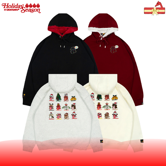 GRAF&WU 12 Christmas Cute Ghost Retro Loose Fleece Hoodies Fur Hat