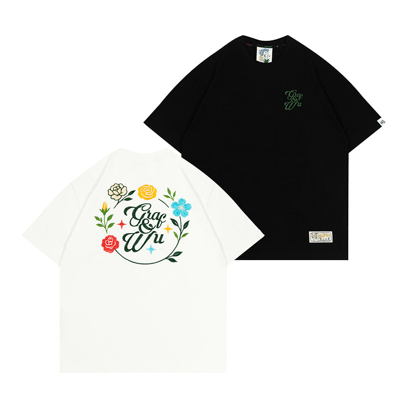 GRAFWU Handmade Embroidered Floral T-Shirt