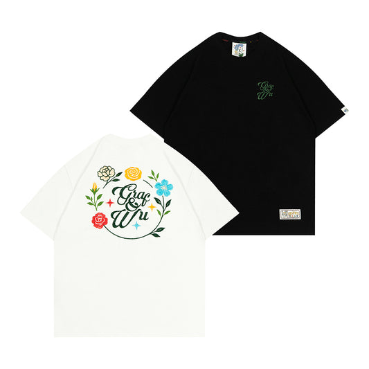 GRAFWU Handmade Embroidered Floral T-Shirt