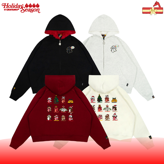 GRAF&WU 12 Christmas Cute Ghost Retro Fleece Cardigan Fur Hat