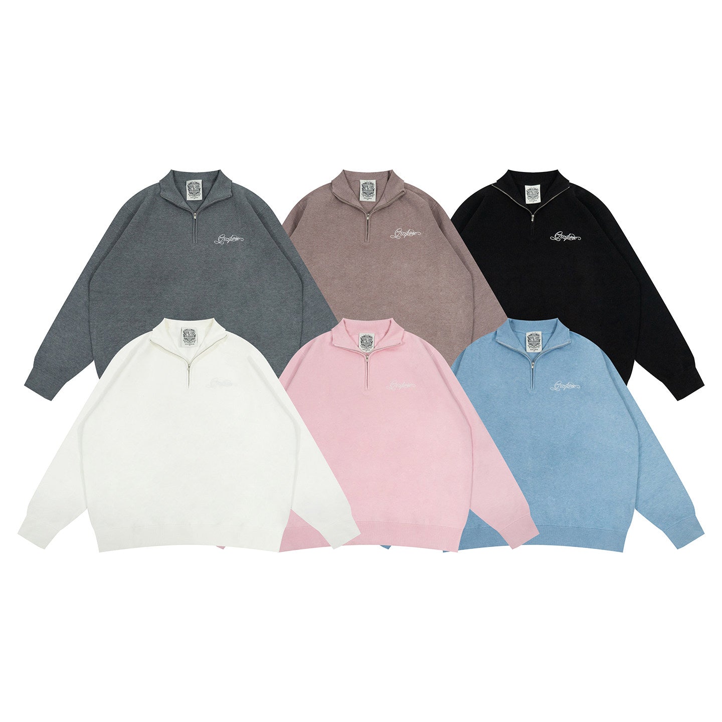 GRAF&WU Letter Embroidery Half-Zip Polo Collar Sweater