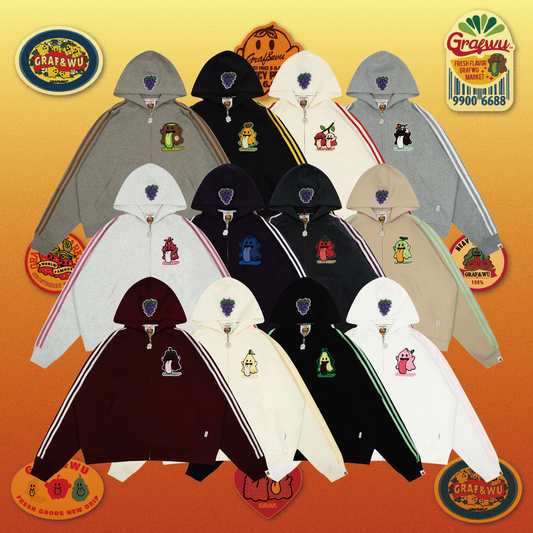 GRAF&WU Fruit Party Peach Lychee Banana Cute Ghost Thin Zip-up Hoodie