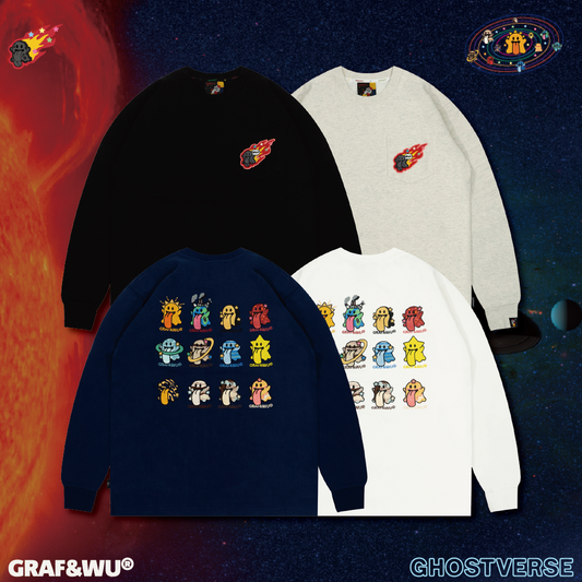 GRAF&WU Solar System 12 Planets Cute Ghost Long-sleeves Shirt