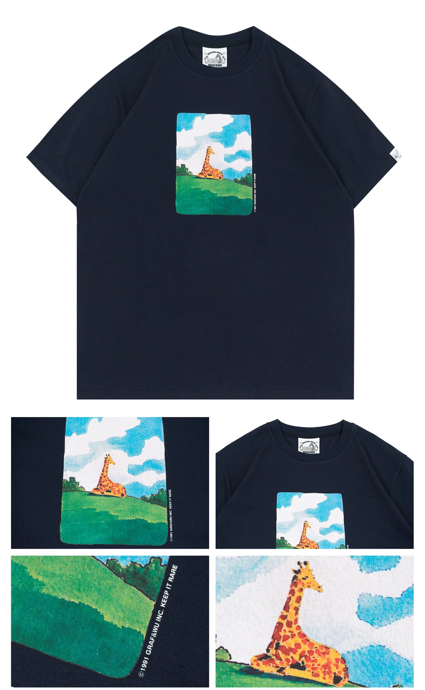 GRAF&WU Peaceful Giraffe Scenery Graphic T-shirt