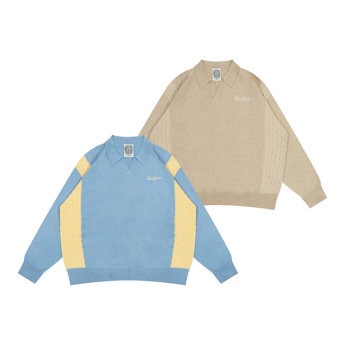 GRAF&WU Fashion Design Casual Knit Polo Collar Sweater