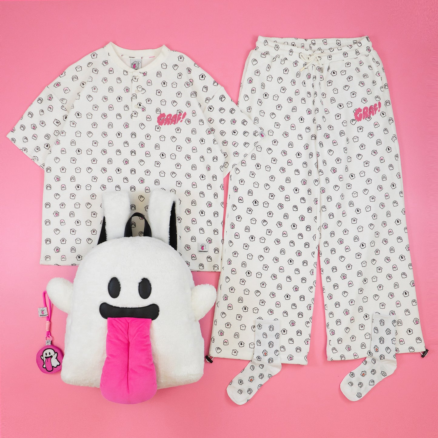 GRAF&WU Mini Cute Ghost Cotton Waffle Cozy Pants