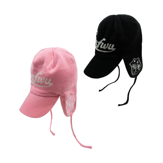 GRAF&WU Badge Embroidered Cycling Earflap Knitted Wool Hat | Winter Trapper Hat