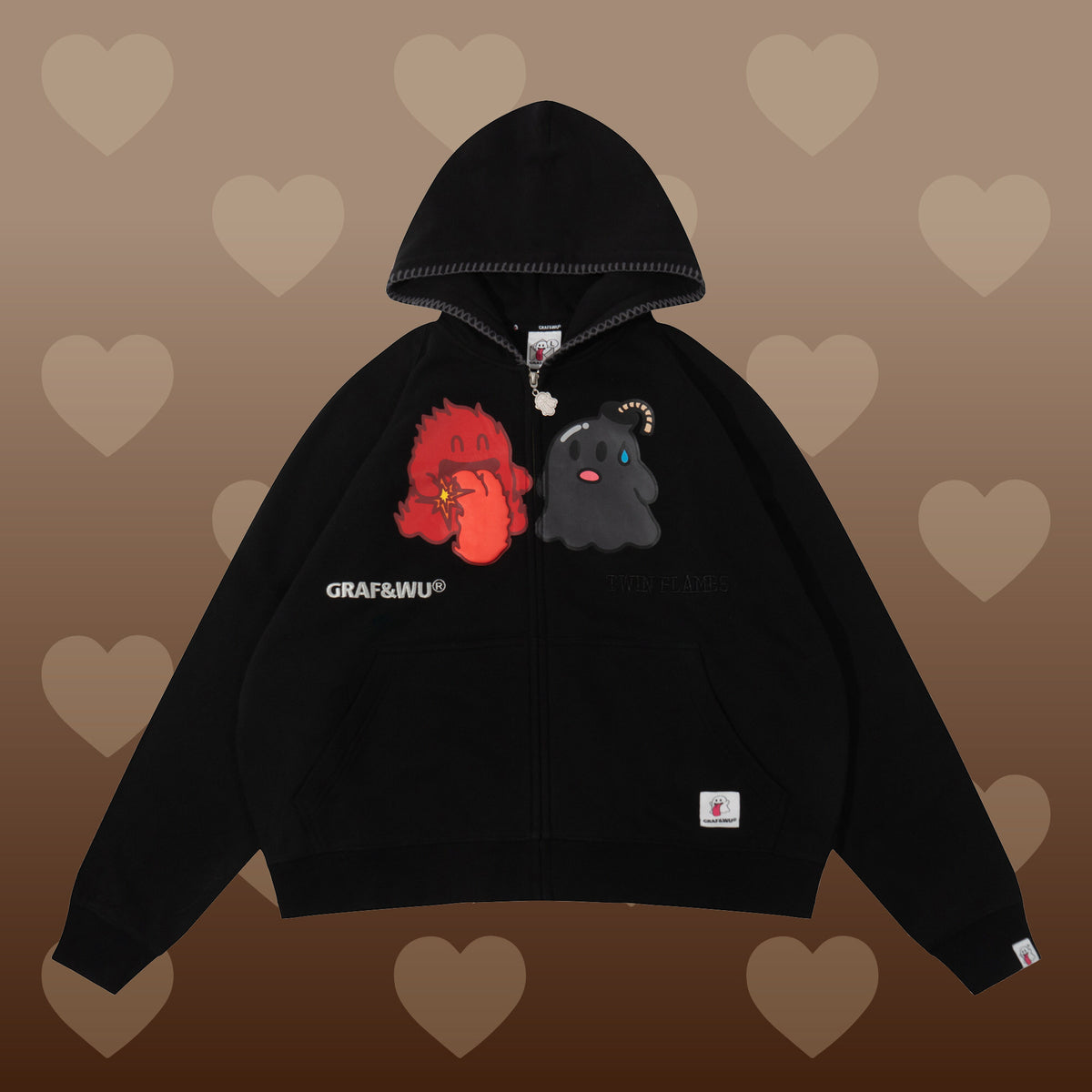 GRAF&WU Twin Flame Cute Ghost Stitching Loose Striped Couple's Sweatshirt Cardigan