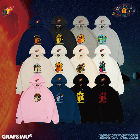 GRAF&WU Solar System Toweling Embroidery Planets Cute Ghost Hoodie