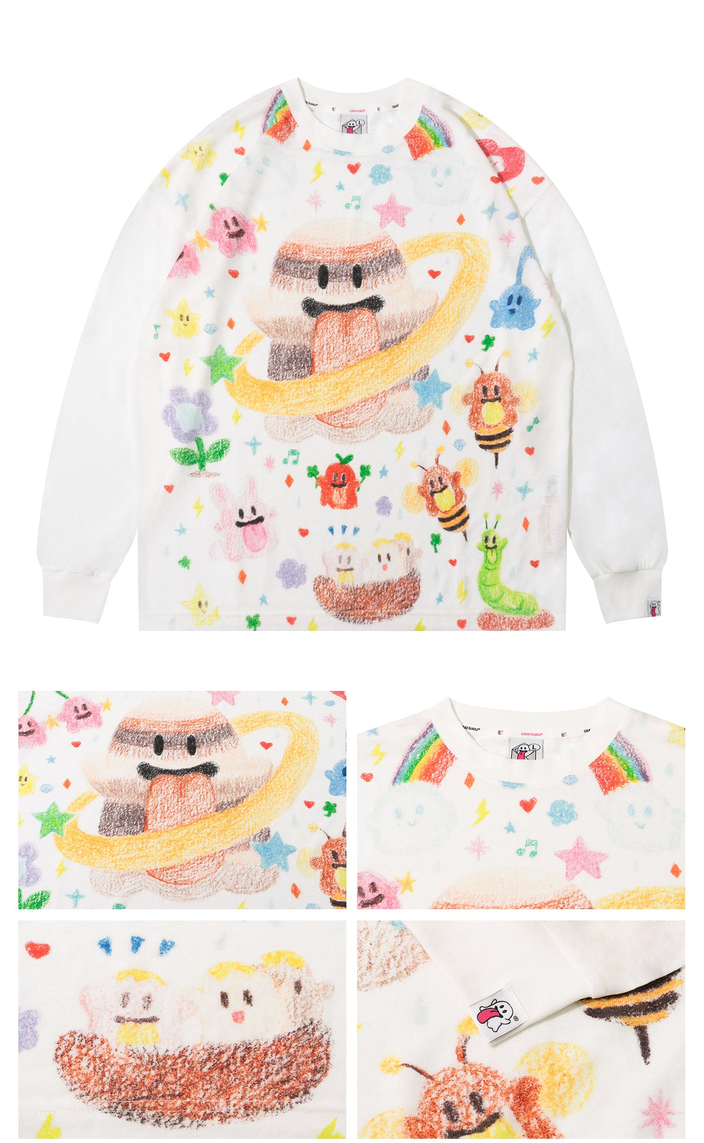 GRAF&WU Tencel Thin Long-Sleeve Cute Ghost Planet Art Shirt