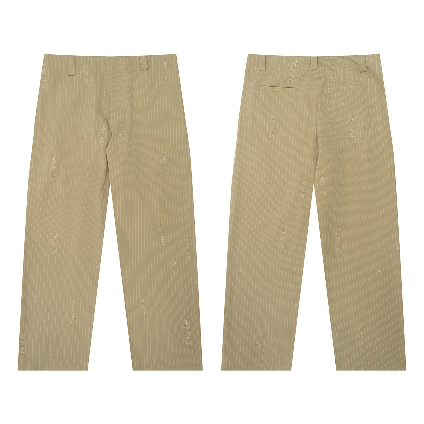 GRAF&WU Khaki Pinstripe Relaxed Fit Casual Trousers Unisex