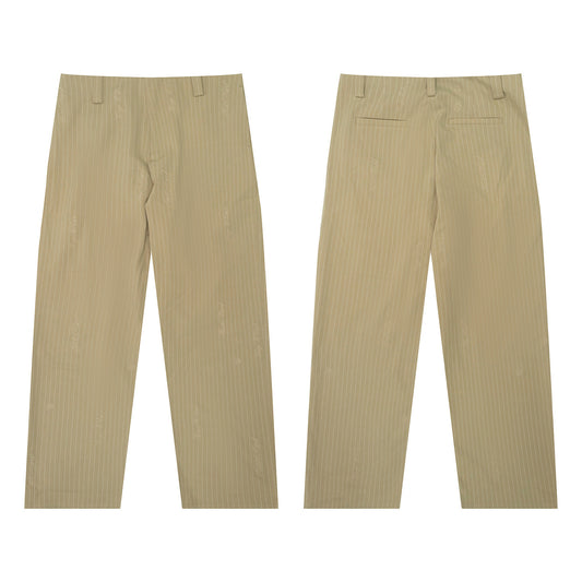 GRAF&WU Khaki Pinstripe Relaxed Fit Casual Trousers Unisex