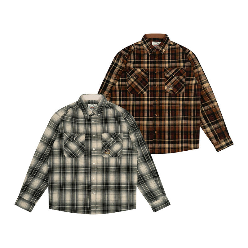 GRAF&WU Duck Hunting Mini Embroidered Plaid Loose Shirts