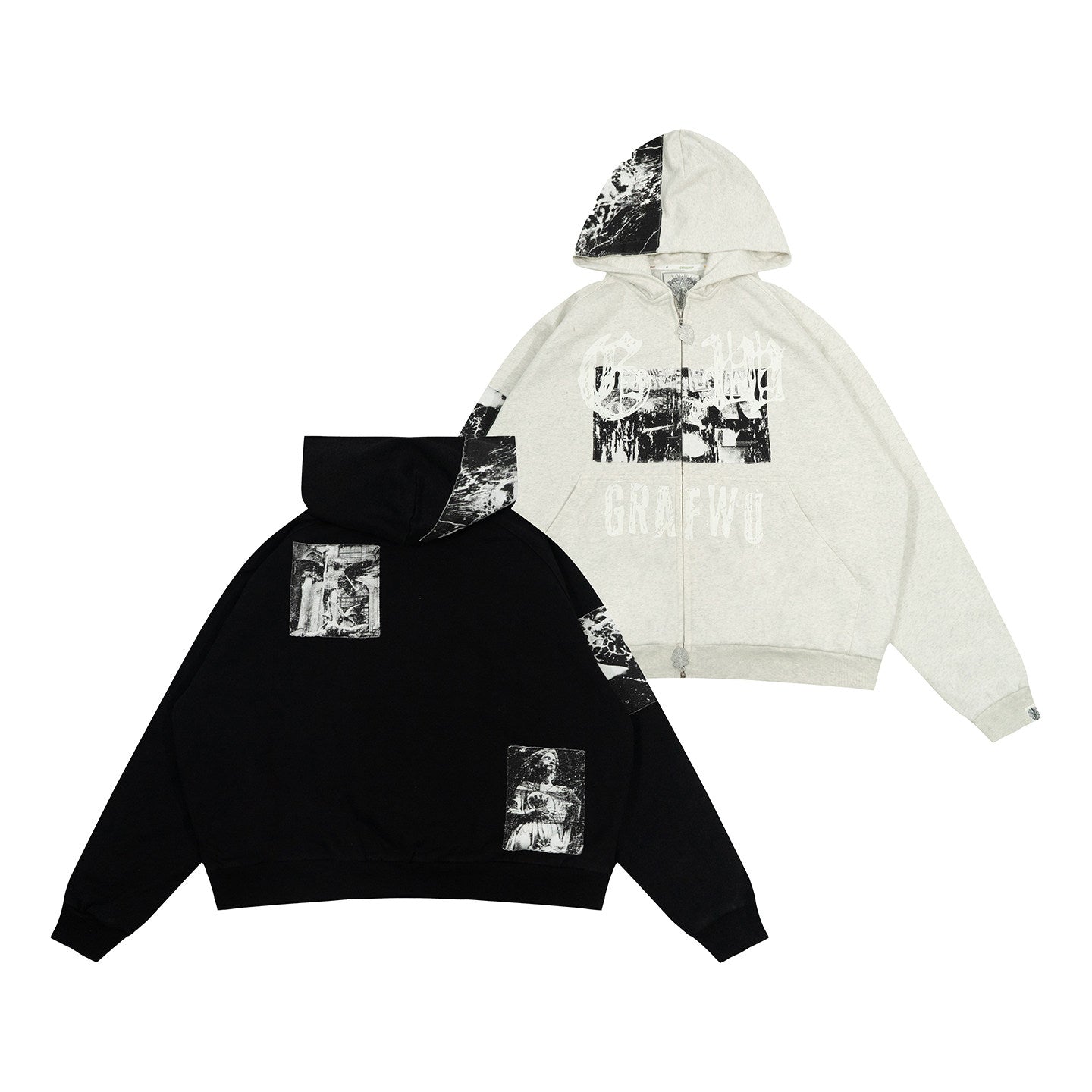 GRAF&WU Grunge Graphic Aesthetic Streetwear Zip-Up Hoodie