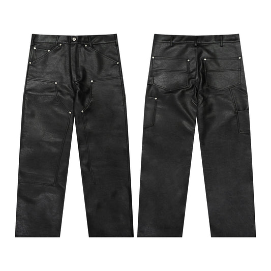 GRAF&WU Fashion AK Angel Black Warrior PU Leather Lumberjack Pants