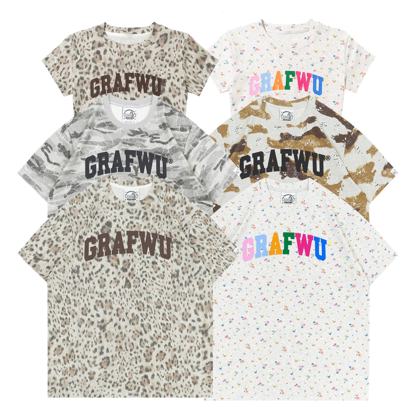 GRAF&WU Mini Floral Leopard Camouflage Print Cotton T-shirt