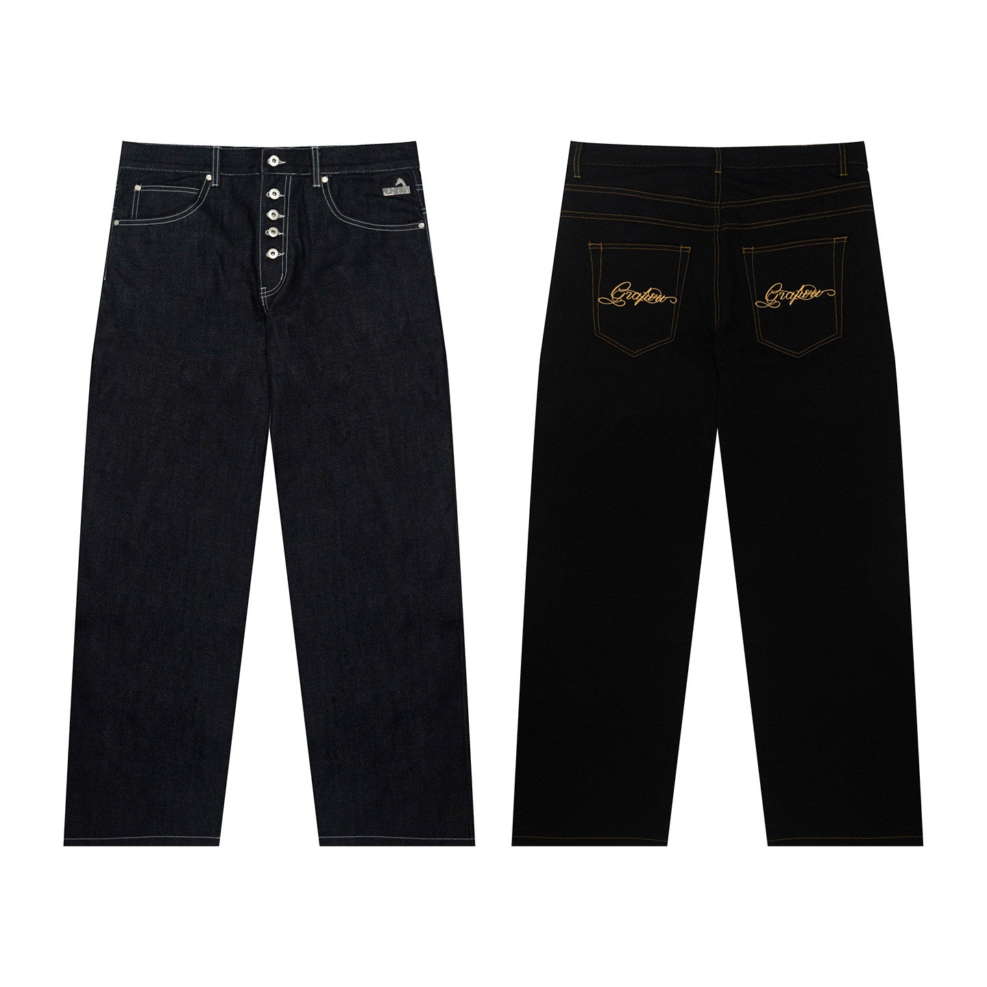 GRAF&WU Fashion Letter Embroidery Casual Baggy Cargo Jeans