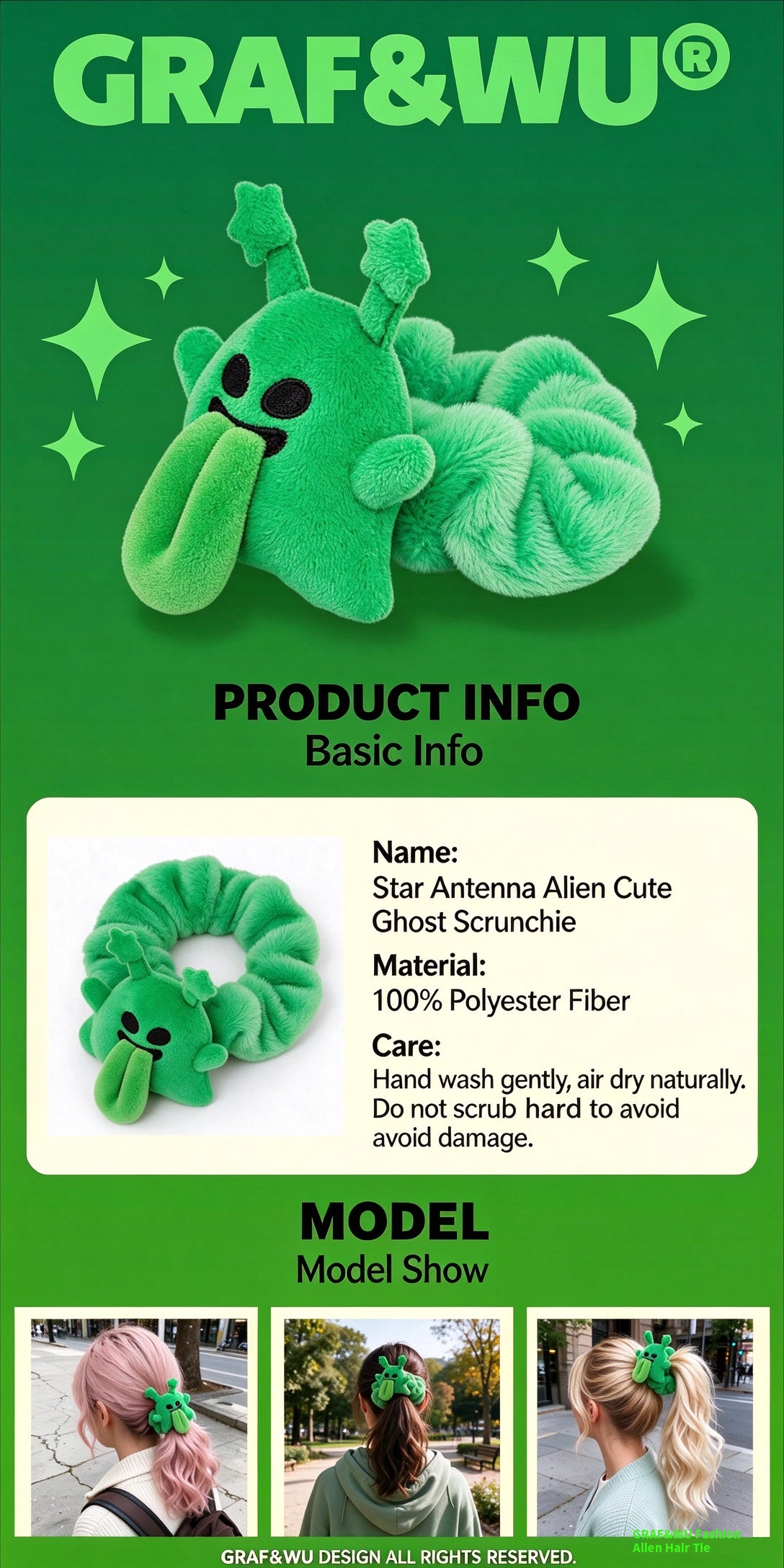 GRAF&WU Cute Alien Plush Scrunchie Soft Halloween Hair Tie