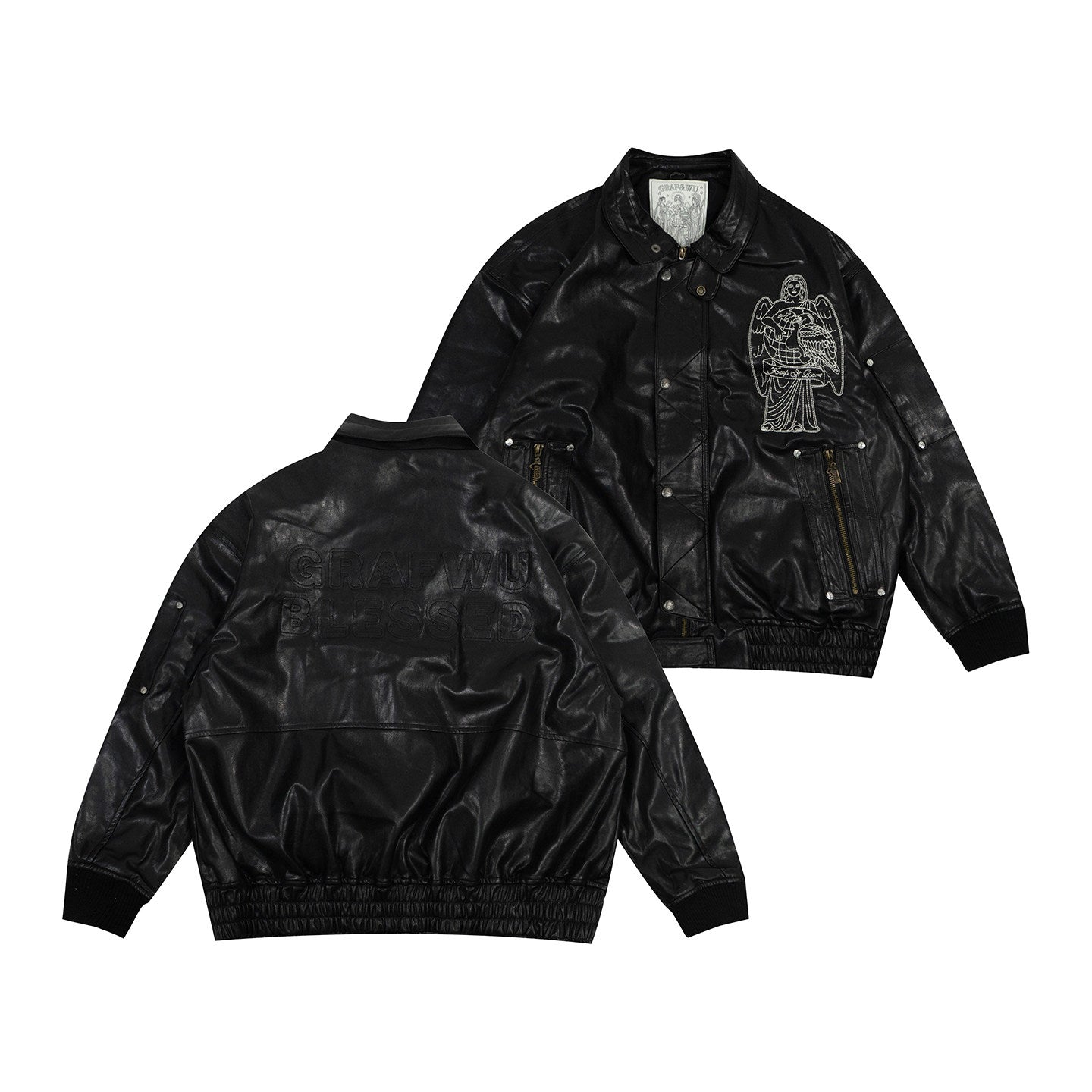 GRAF&WU World Is Yours Victory Goddess Motorcycle Retro Leather Jacket