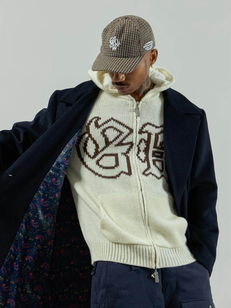 GRAF&WU Brand Logo Embroidered Overcoat Gang Style Wool Jacket