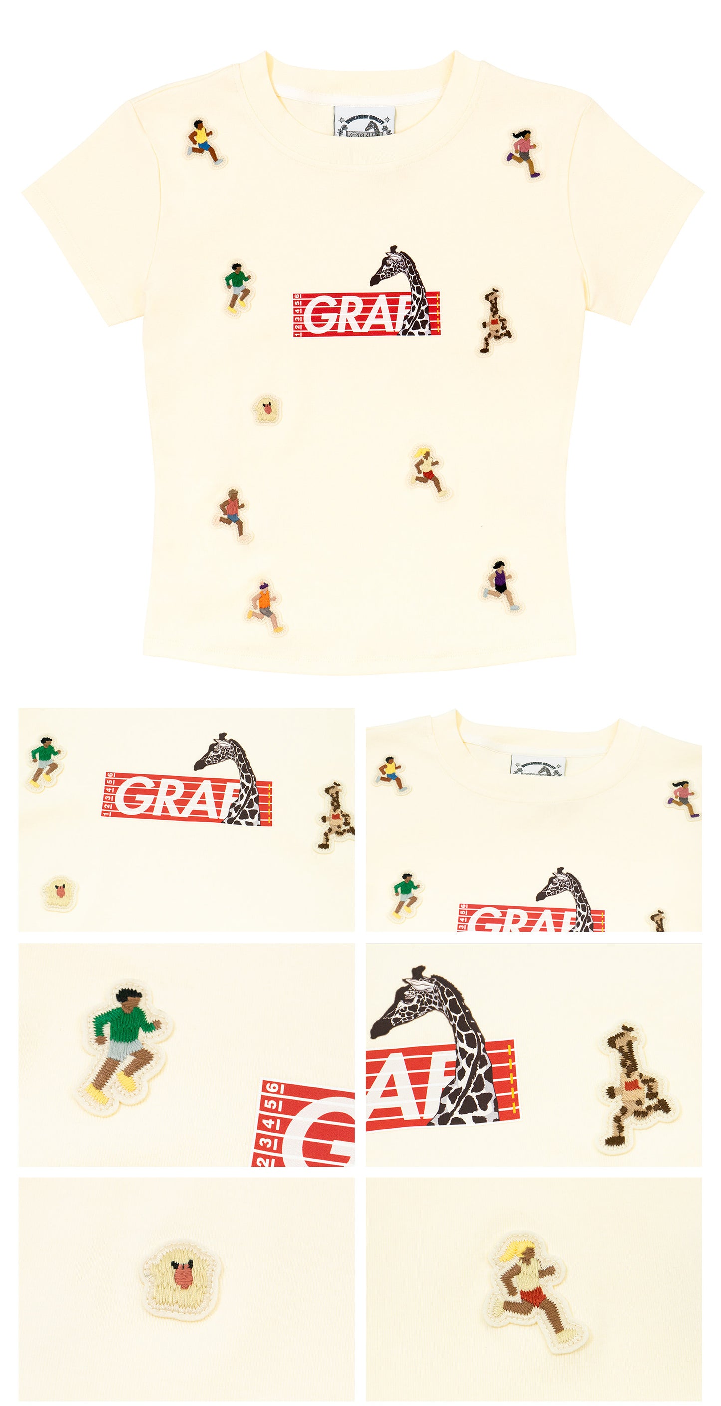 GRAF&WU Y2K Sports Giraffe Mini Embroidered Hot Girls T-Shirt