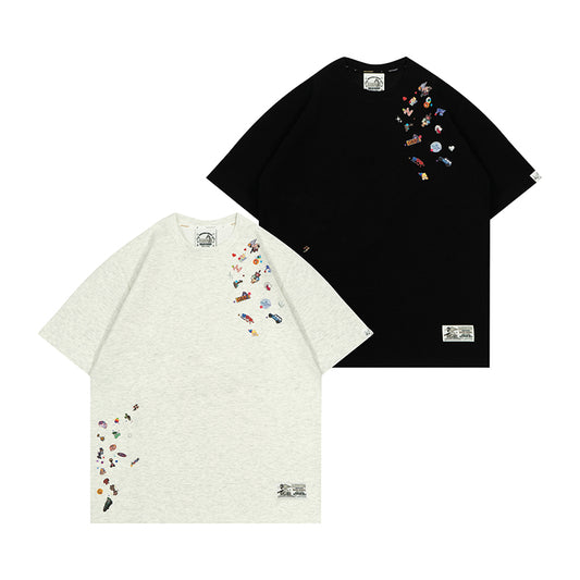 GRAF&WU T-Shirts Y2k Pattern Design Short Sleeves Cute Ghost Giraffe Mini Stickers Short Sleeve Men Women Casual T-Shirt