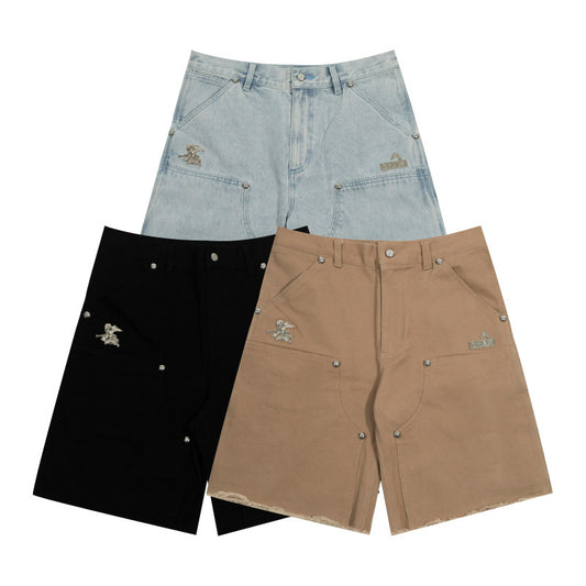 GRAF&WU Tough Guy AK47 Angel Giraffe Metal Logo Thick Lumberjack Shorts