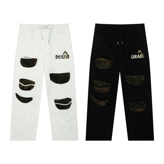GRAF&WU Camouflage Giraffe Ripped Fleece Sweatpants | Distressed Streetwear Joggers