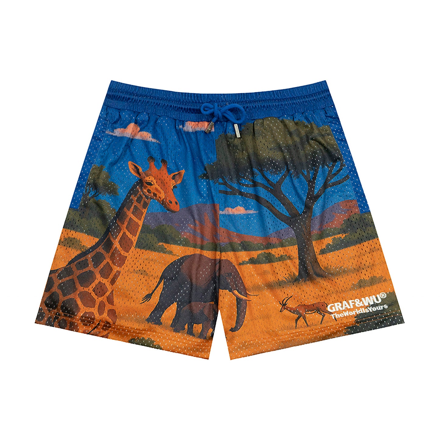 GRAF&WU African Savanna Fashion Design Patterned Mesh Breathable Shorts