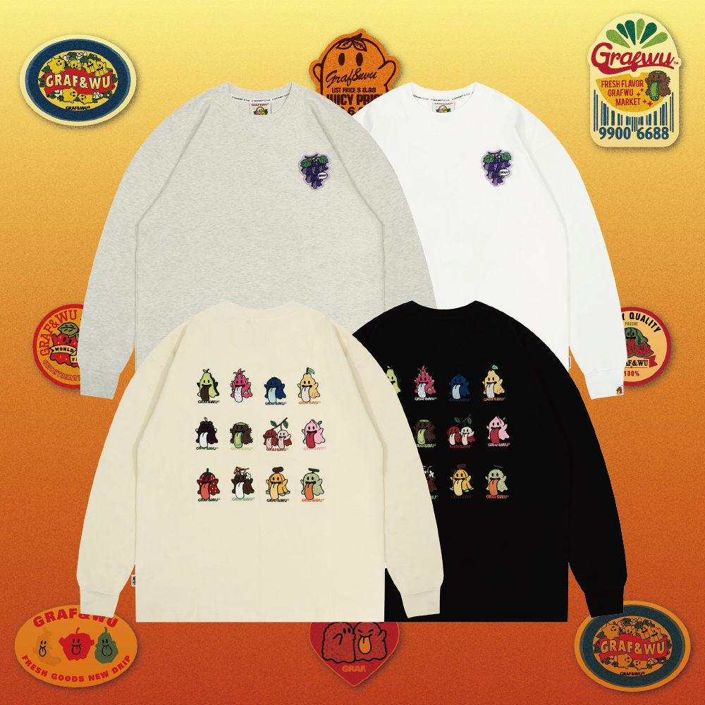 GRAF&WU Fruit Party 12 Fruit Cute Ghosts Embroidery Long-sleeves Shirt