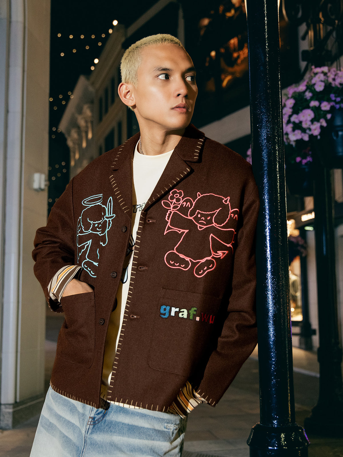 GRAF&WU Angel Devil Character Embroidery Hand-stitched Wool Coat - Premium Streetwear