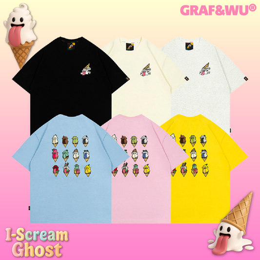 GRAF&WU 【Summer Special】T-shirts12 Ice Cream Cute Ghost Short Sleeves Embroidered Short Sleeve Men Women Cotton Casual T-shirt