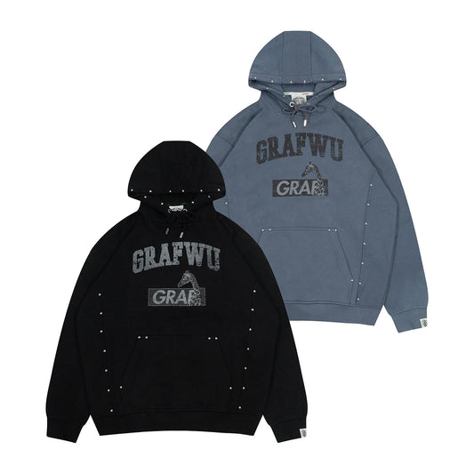 GRAF&WU Brand Fashion Studded Design Vintage Fleece Hoodie